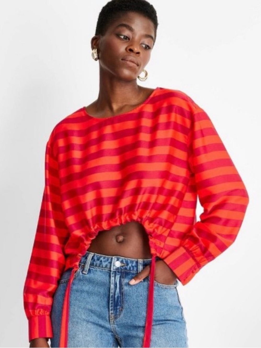 NWT Future Collective by Kahlana Barfield Brown striped red cropped top. Size L